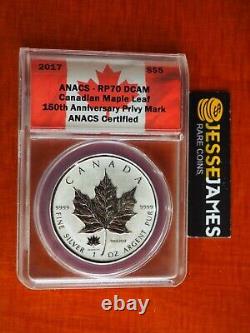 2017 $5 Canada Silver Maple Leaf Anacs Rp70 Dcam 150th Anniversary Privy Mark