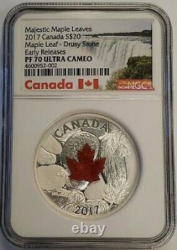 2017 Canada $20 1 oz Maple Leaf Drusy Stone Silver Coin NGC PF70 UC ER