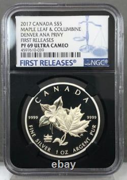 2017 Canada $5 Silver Proof Maple Leaf & Columbine Denver ANA Privy NGC PF69 UC