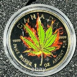 2017 Canada Burning Marijuana Hybrid. 999 Silver Maple Leaf 24k gold in case COA