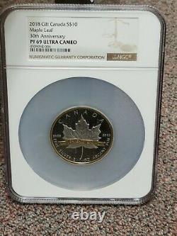 2018 2 oz. 9999 Silver Coin NGC PF69 ULTRA CAMEO Canada Maple Leaf Anniversary