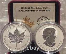 2018 30th Anniversary Silver Maple Leaf SML $20 1OZ Silver Proof Coin Canada
