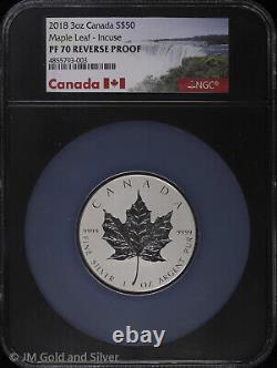 2018 $50 Canada 3oz Silver Reverse Proof Maple Leaf Incuse with COA NGC PF 70 PR