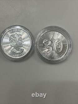 2018 $5 Canada 30TH ANNIVERSARY OF MAPLE LEAF 1 Oz Silver Coin Lot Of 2 Capsule