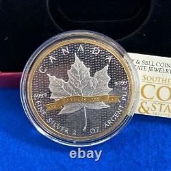 2018 Canada $10 Silver Maple Leaf 2 Oz. Gilded 30 Years withBox + COA