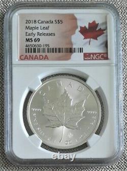 2018 Canada $5. Silver Maple Leaf NGC MS69
