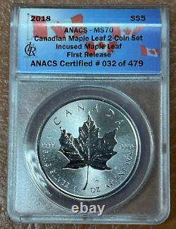 2018 Canada Incused Maple Leaf & 30th Anniversary Maple Leaf Set ANACS MS70