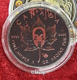 2018 Canada Maple Blood Skull Ruthenium Colorized 1 oz. 9999 Silver Only 200