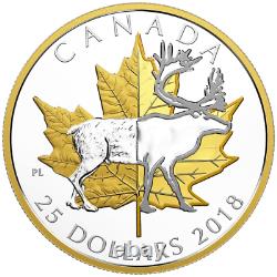 2018 Timeless Iconic Piedfort $25 1OZ Pure Silver Coin Canada Maple Leaf Caribou