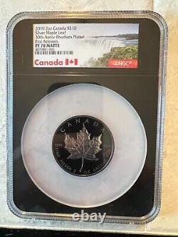 2019 2 oz Silver Maple Leaf 30th Anniv-RHODIUM NGC PF70 MATTE First Releases