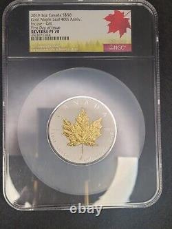 2019 3oz Silver Canada $50 Gold Maple Leaf Incuse Gilt NGC Reverse PF 70 FDOI