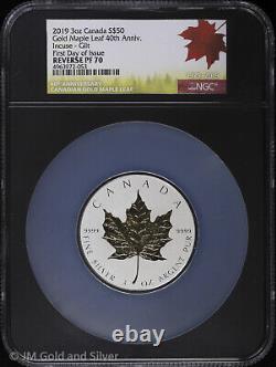 2019 $50 Canada Maple Leaf 3oz Silver Incuse Gilt NGC PF 70 40th Anniv FDOI