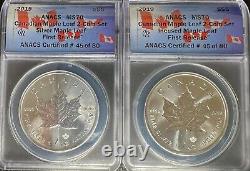 2019 $5 Canada 1oz Silver Maple Leaf Incuse ANACS MS70 2 Coin Set #45 of 80