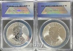 2019 $5 Canada 1oz Silver Maple Leaf Incuse ANACS MS70 2 Coin Set #45 of 80