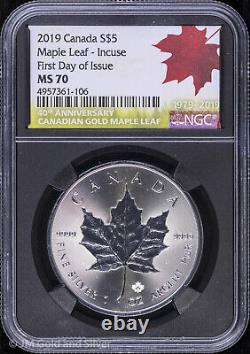 2019 $5 Canada 1oz Silver Maple Leaf Incuse NGC MS 70 FDOI