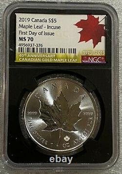 2019 $5 Canada Silver 1 oz Maple Leaf Incuse NGC MS70 First Day of Issue
