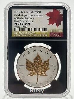 2019 Canada $20 GILT MAPLE LEAF INCUSE 40th Anniv. NGC PF70 Rev PF, FDOI