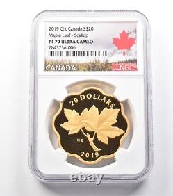 2019 Canada $20 Silver Gilt Iconic Maple Leaves Scallop PF70 UCAM NGC 9874