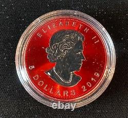 2019 Canada $5 Maple Leaf Red Opal 1 oz. 9999 Silver Coin with Real Stone