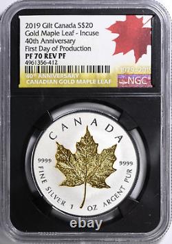 2019 Canada Gilt Silver $20 and Gold $200 Maple Leaf 40th Anniversary Incuse set