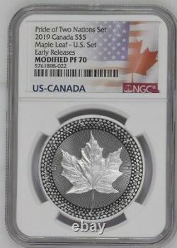 2019 Canada Maple Leaf $5 U. S-Set-Pride of Two Nations NGC PF70 Silver + Box