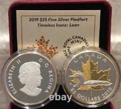 2019 Iconic Piedfort $25 1OZ Silver Proof GoldPlated Coin Canada Loon Maple Leaf