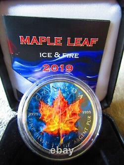 2019 MAPLE FIRE & ICE Colorized 1oz Silver Coin $5 Canada