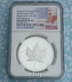 2019 NGC PR 70 Pride of Two Nations Modified Proof Canada $5 Silver Maple Leaf