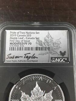 2019 Pride of 2 Nations Silver Eagle Maple Leaf RCM NGC PF70 FDI Mercanti Taylor