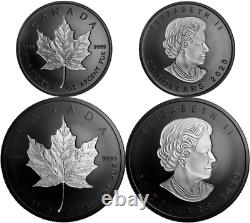 2020 4OZ Pure Silver Maple Leaf Incuse SML Rhodium-Plated Proof $50&$20 2-Coins