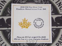 2020 $50 Canada 3oz Silver Maple Leaf INCUSE Rhodium SML NGC PF70 FDOI #214RW