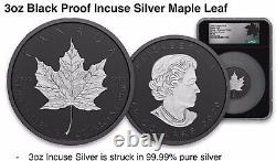 2020 Canada 1oz Gold, 1 & 3 oz Silver Maple Leaf Incuse Rhodium Plated FDOI Set