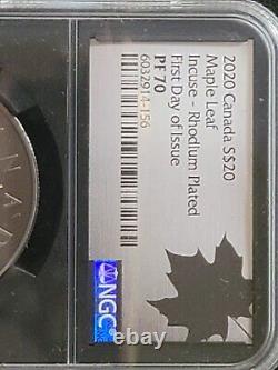 2020 Canada $20 1Oz Silver Maple Leaf Incuse Rhodium Plated NGC PR70 FDOI 1 ONLY