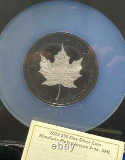 2020 Canada $50 Silver Incuse Maple Leaf Rhodium Plate 3 Oz. NGC PF 70 #400/2000