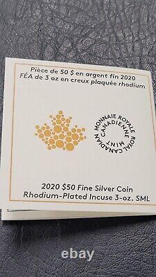 2020 Canada Silver $50 3 Oz Maple Leaf Incuse Rhodium NGC PF70