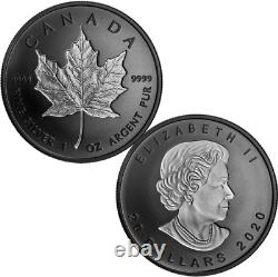 2020 Silver Maple Leaf Double-Incuse Rhodium-Plated $20 1OZ Silver Coin Canada