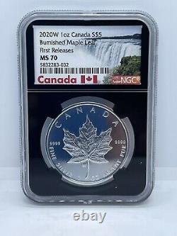 2020 W 1 Oz Canada Silver $5 Burnished Maple Leaf F/r Ngc Ms70 #997-00941
