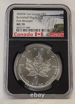 2020-W 1 oz Canada $5 Burnished Maple Leaf NGC MS70 First Release in Black Core