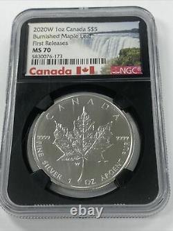 2020- W Burnished 1 Oz. $5 Canadian Maple Leaf NGC MS70 FR Canada Label