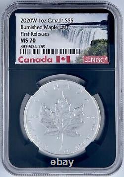 2020 W Canada $5 Silver Maple Leaf Burnished NGC MS 70 First Releases 1 Oz 9999
