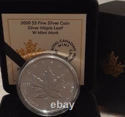 2020 W Mint Mark Silver Maple Leaf SML $5 1OZ Pure Silver Coin Canada Winnipeg