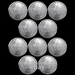 2021 1 oz Canadian Silver Maple Leaf BU $5 0.9999 Fine Lot of 10