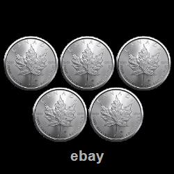 2021 1 oz Canadian Silver Maple Leaf BU $5 0.9999 Fine Lot of 5