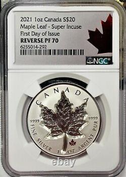 2021 $20 Canada 1oz Silver Reverse Proof Maple Leaf Super Incuse NGC PF70 FDOI