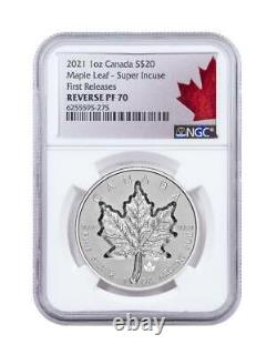 2021 $20 Canada 1oz Silver Reverse Proof Maple Leaf Super Incuse NGC PF70 FR