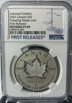 2021 $5 1 OZ CANADA SILVER NGC Reverse Proof PF69 PULSATING MAPLE LEAF FR