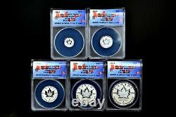 2021 5 Coin Silver Maple Leaf Set? Anacs Rp-70? Reverse Proof Pulsating Fr $15