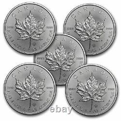 2021 Canada 1 oz Silver Maple Leaf BU Lot of 5 Coins. 9999 Fine Silver