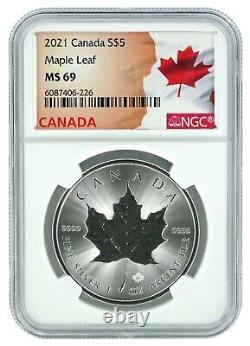 2021 Canada 1oz Silver Maple Leaf NGC MS69 Flag Label 10 Pack withCase