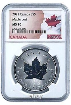 2021 Canada 1oz Silver Maple Leaf NGC MS70 Flag Label withRed Case